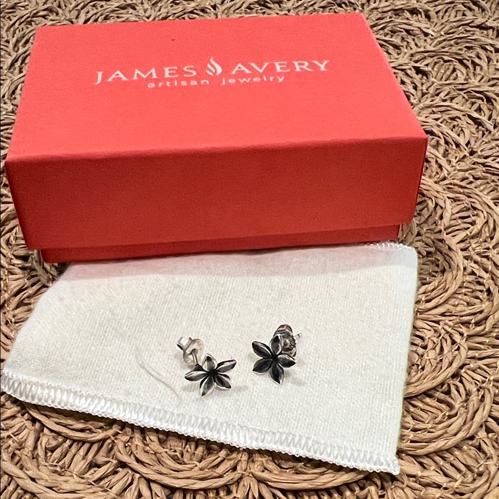 James Avery Black and Silver Floral Stud Earrings